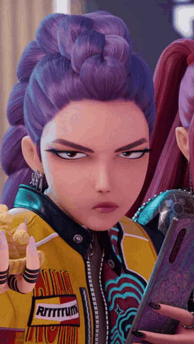 Girl With Purple Hair And Rhythm Patch GIF