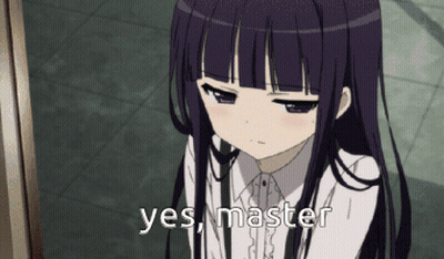 Girl With Purple Hair And White Shirt Saying Yes Master GIF