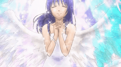 Girl With Purple Hair And White Wings Praying GIF