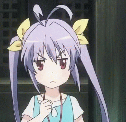 Girl With Purple Hair And Yellow Ribbons Making Funny Face GIF
