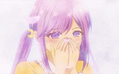 Girl With Purple Hair Covering Mouth GIF