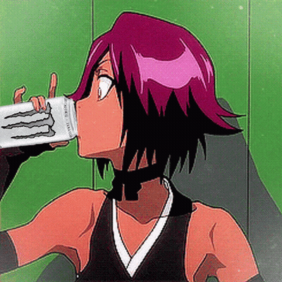 Girl With Purple Hair Drinking Monster GIF