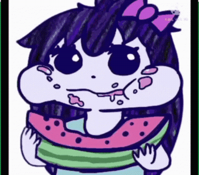 Girl With Purple Hair Eating Watermelon GIF