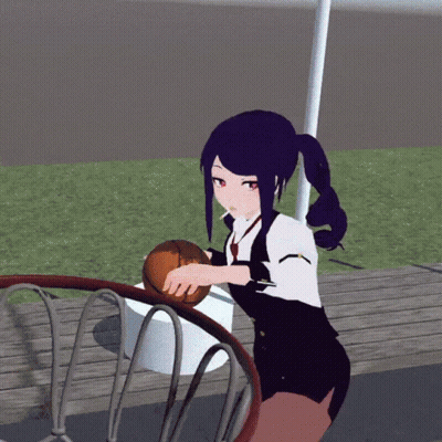 Girl With Purple Hair Holding Basketball GIF