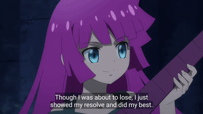 Girl With Purple Hair Holding Guitar Says Though I Was About To Lose I Just Showed My Resolve GIF