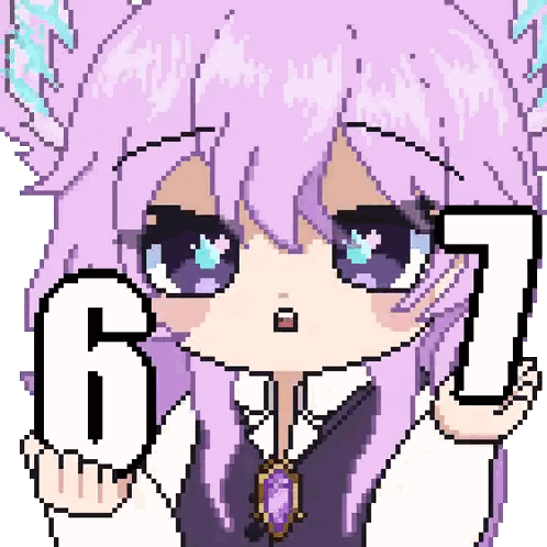 Girl With Purple Hair Holding Number 6 Sticker