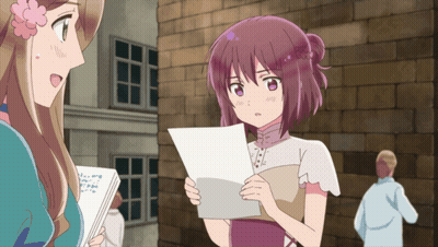 Girl With Purple Hair Holding Paper GIF