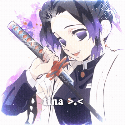 Girl With Purple Hair Holding Sword Saying Tina GIF