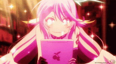 Girl With Purple Hair Holding Tablet GIF