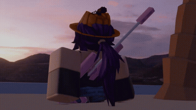 Girl With Purple Hair Holding Toothbrush And Pumpkin Hat GIF