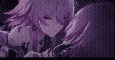 Girl With Purple Hair Hugging Another Girl In Dark Room GIF
