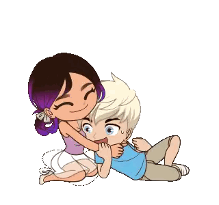 Girl With Purple Hair Hugging Boy Sticker
