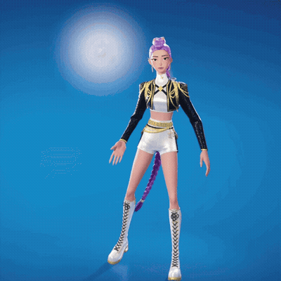 Girl With Purple Hair In Black And Gold Outfit GIF