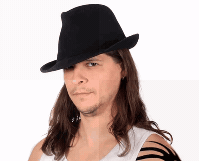 Girl With Purple Hair In Black Top Hat And Purple Cape GIF