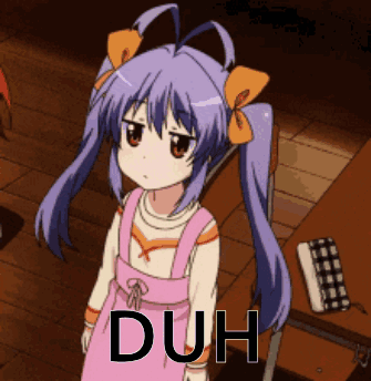 Girl With Purple Hair In Front Of Duh Desk GIF
