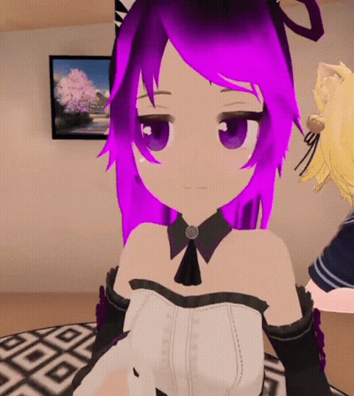 Girl With Purple Hair In White And Black Dress GIF