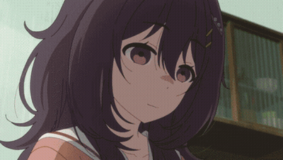 Girl With Purple Hair Looking At Camera GIF