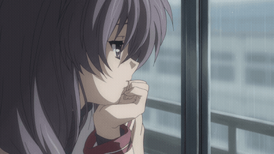 Girl With Purple Hair Looking Out Window GIF