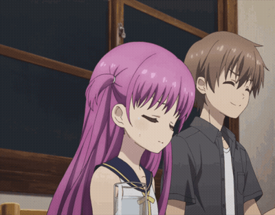Girl With Purple Hair Next To Boy With Brown Hair GIF