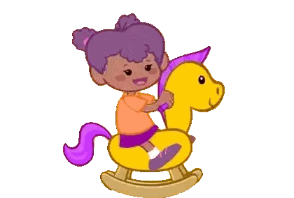Girl With Purple Hair Riding Yellow Rocking Horse Sticker