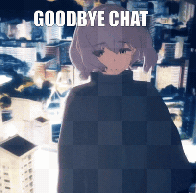 Girl With Purple Hair Saying Goodbye Chat In Front Of City GIF