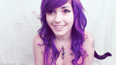 Girl With Purple Hair Smiling And Tattoo GIF