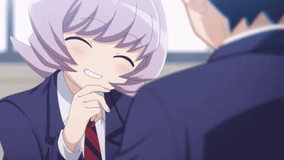 Girl With Purple Hair Smiling at Boy