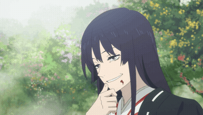 Girl With Purple Hair Smiling Hand On Face GIF