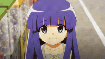 Girl With Purple Hair Smiling Looking Up GIF