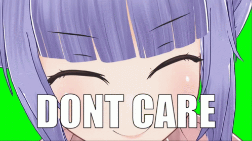Girl With Purple Hair Smiling Saying Dont Care On Green Screen GIF