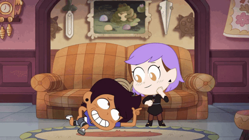 Girl With Purple Hair Standing Next To Boy GIF