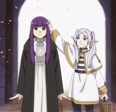 Girl With Purple Hair Touching White-Haired Girl GIF
