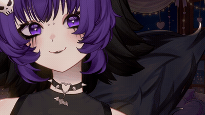 Girl With Purple Hair Wearing Choker And Bat Necklace GIF