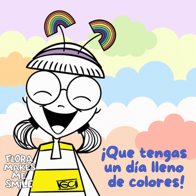 Girl With Rainbow Head Saying Que Tengas Un Dia Lleno De Colores GIF