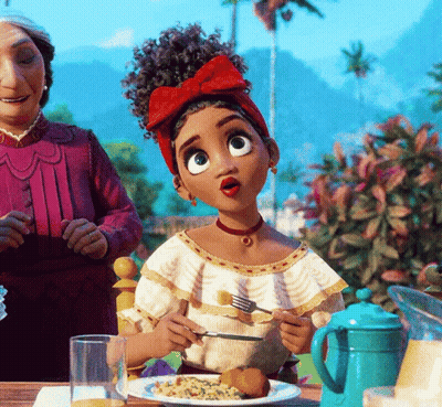 Girl With Red Bow At Table With Food GIF