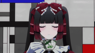 Girl With Red Bow Drinking From Teacup GIF