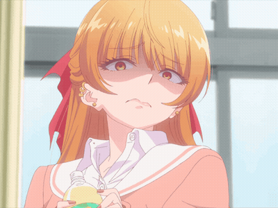 Girl With Red Bow Holding Water Bottle GIF