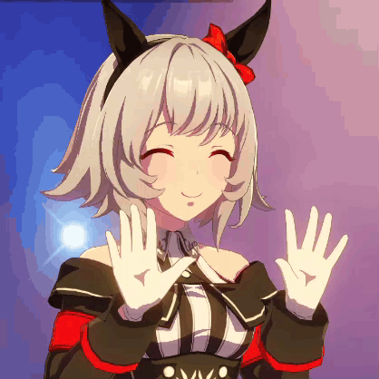 Girl With Red Bow Smiling And Giving High Five GIF