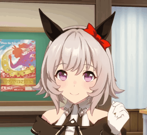Girl With Red Bow Smiling In Front Of Wanted Run Poster GIF