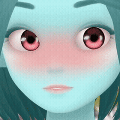Girl With Red Eyes And Pink Cheek GIF