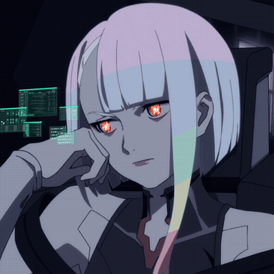 Girl With Red Eyes Sitting In Front Of Computer Screen Saying 00 GIF