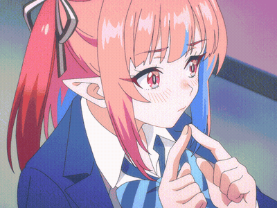 Girl With Red Hair and Blue Ears in Blue Suit and Tie