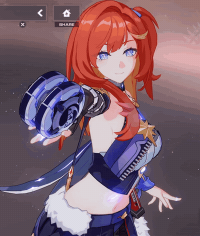 Girl With Red Hair And Blue Eyes Holding Blue Object And Share Button GIF