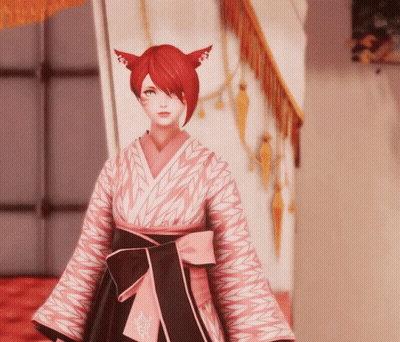 Girl With Red Hair And Ears In Pink And Black Kimono GIF