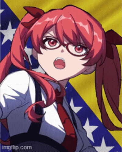 Girl With Red Hair And Glasses In Front Of Star Flag GIF