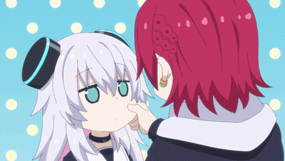 Girl With Red Hair Touching White Haired Girl GIF