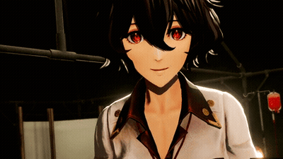 Girl With Short Black Hair And Red Eyes GIF