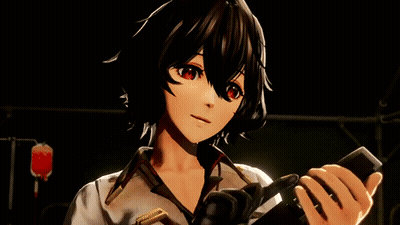 Girl With Short Black Hair And Red Eyes GIF