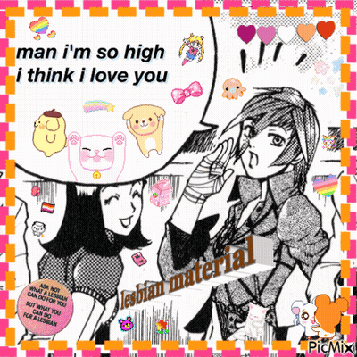 Girl With Speech Bubble Saying Man I'm So High I Think I Love You Lesbian Material GIF