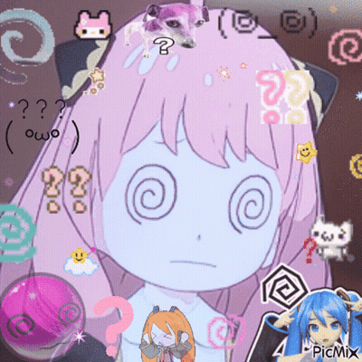 Girl With Swirl Eyes And Question Mark GIF